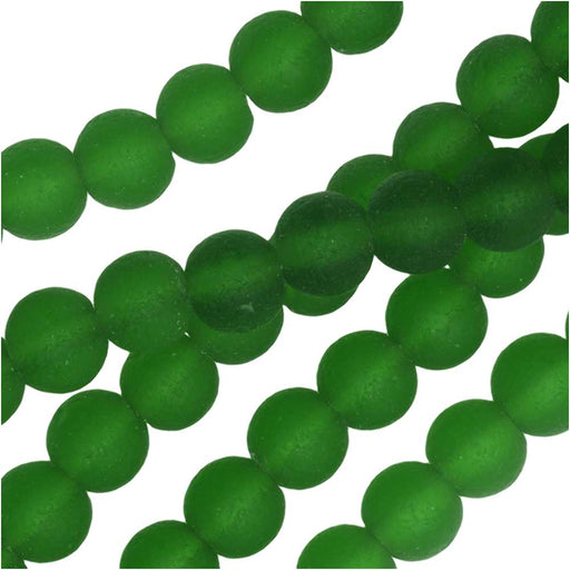 Cultured Sea Glass, Round Beads 4mm, Shamrock Green (45 Pieces)