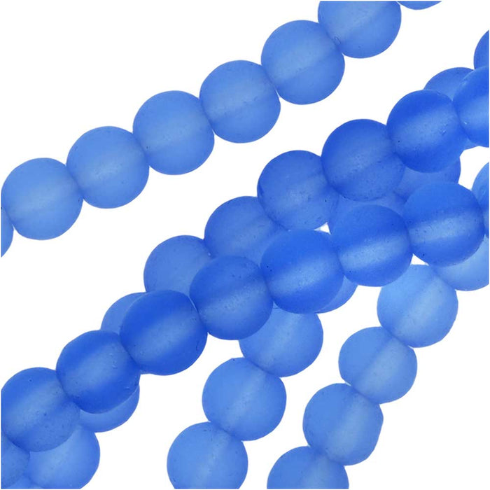 Cultured Sea Glass, Round Beads 4mm, Light Sapphire (45 Pieces)