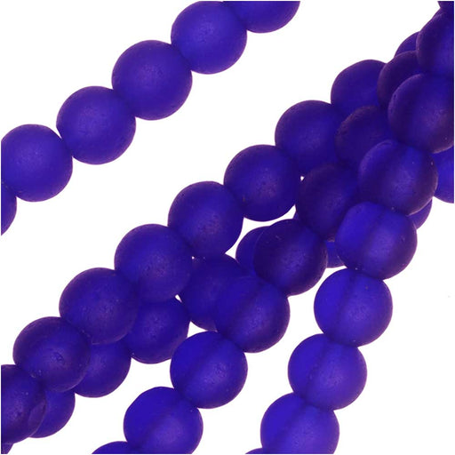 Cultured Sea Glass, Round Beads 4mm, Royal Blue (45 Pieces)