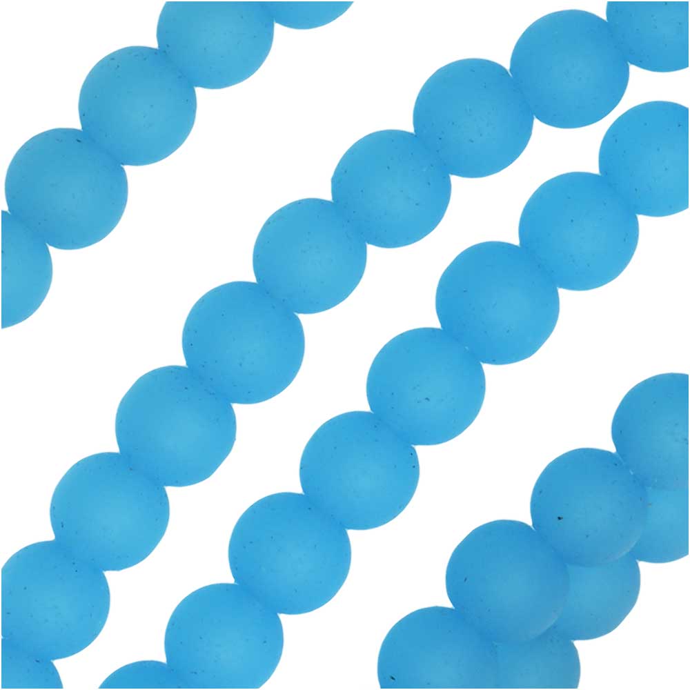 Cultured Sea Glass, Round Beads 4mm, Opaque Blue Opal (45 Pieces)