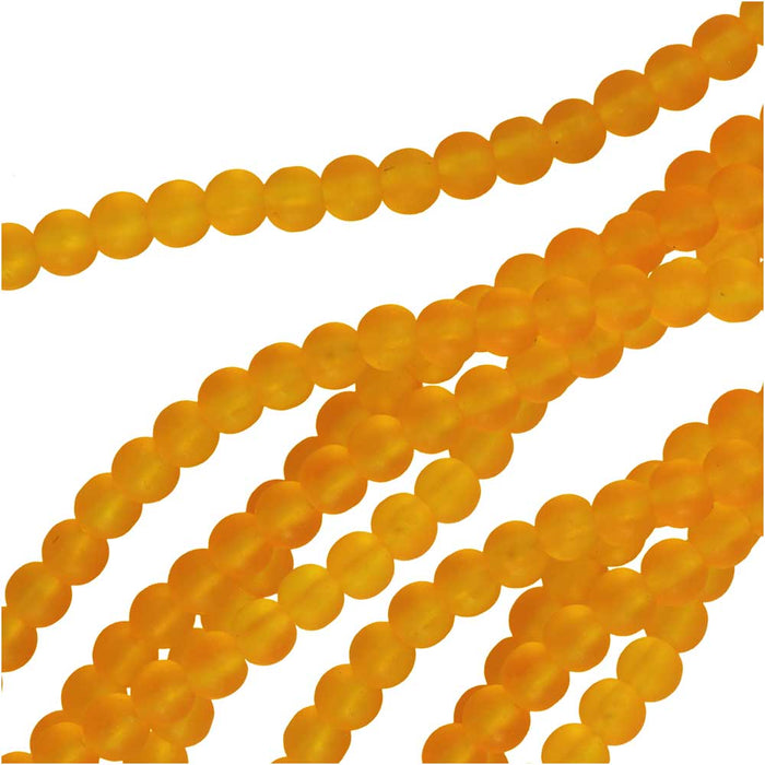Cultured Sea Glass, Round Beads 4mm, Saffron Yellow (45 Pieces)