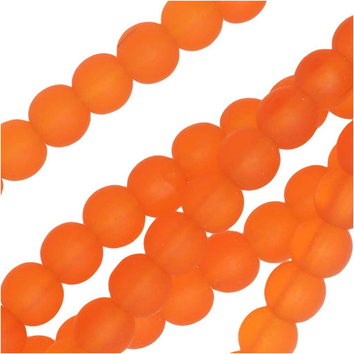 Cultured Sea Glass, Round Beads 4mm, Tangerine Orange (45 Pieces)