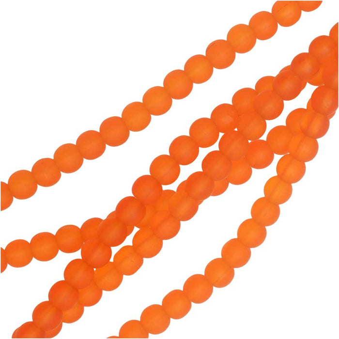 Cultured Sea Glass, Round Beads 4mm, Tangerine Orange (45 Pieces)