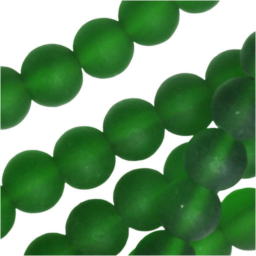 Cultured Sea Glass, Round Beads 6mm, 32-35 Pieces, Shamrock Green