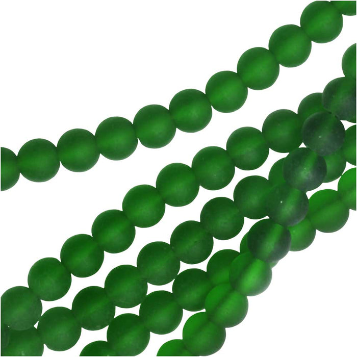 Cultured Sea Glass, Round Beads 6mm, 32-35 Pieces, Shamrock Green