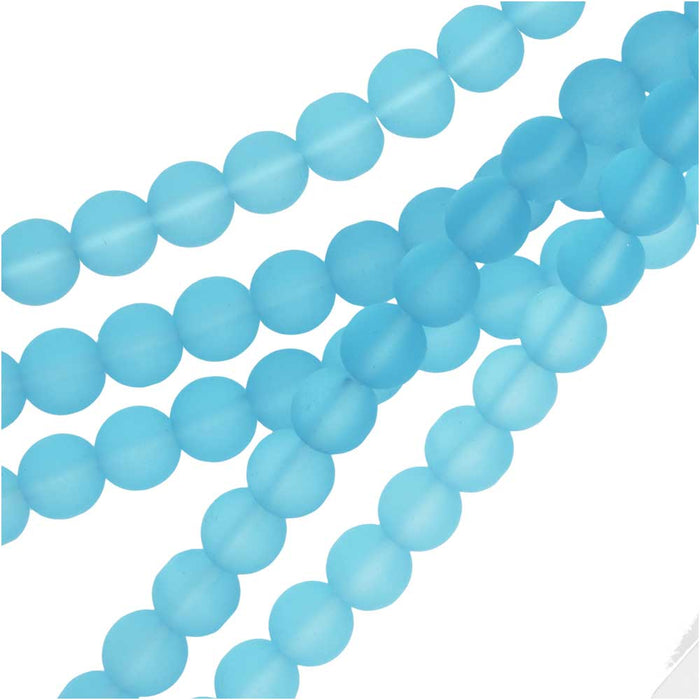 Cultured Sea Glass, Round Beads 6mm, Aqua Blue (32 Pieces)