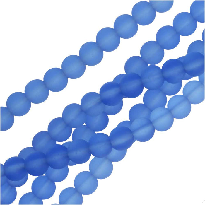 Cultured Sea Glass, Round Beads 6mm, Light Sapphire (32 Pieces)