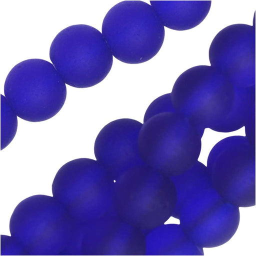 Cultured Sea Glass, Round Beads 6mm, Royal Blue (32 Pieces)