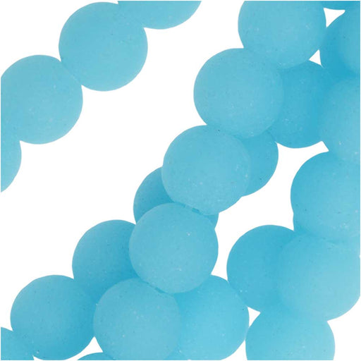 Cultured Sea Glass, Round Beads 6mm, Opaque Blue Opal (32 Pieces)