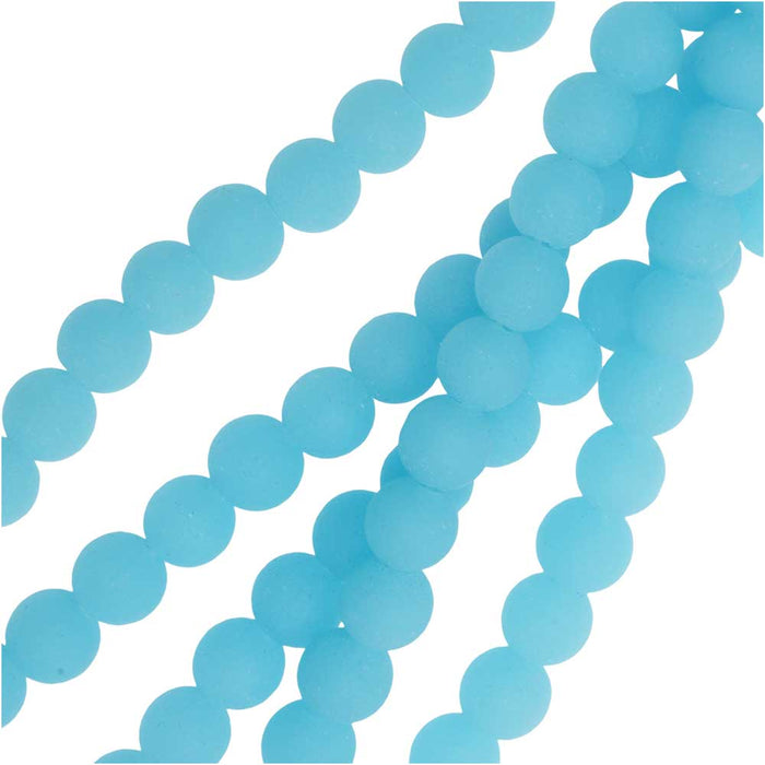 Cultured Sea Glass, Round Beads 6mm, Opaque Blue Opal (32 Pieces)