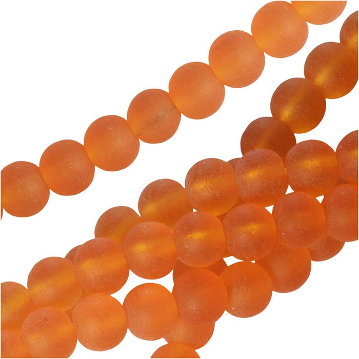 Cultured Sea Glass, Round Beads 6mm, Saffron Yellow (32 Pieces)
