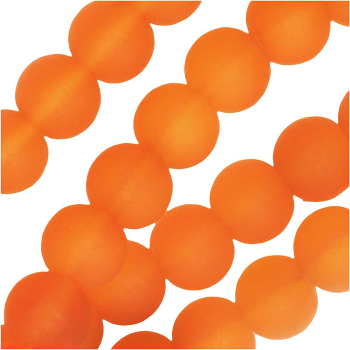 Cultured Sea Glass, Round Beads 6mm, 32-34 Pieces, Tangerine Orange