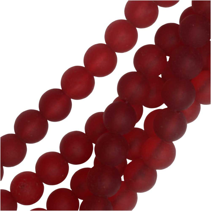 Cultured Sea Glass, Round Beads 8mm, Cherry Red (26 Pieces)
