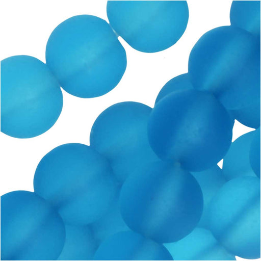 Cultured Sea Glass, Round Beads 8mm, Pacific Blue (26 Pieces)