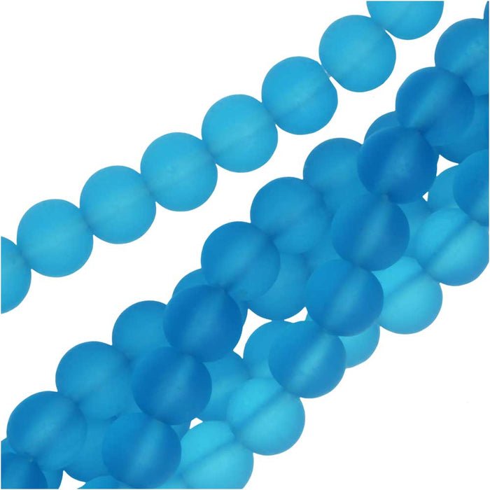 Cultured Sea Glass, Round Beads 8mm, Pacific Blue (26 Pieces)