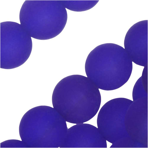 Cultured Sea Glass, Round Beads 8mm, Royal Blue (27 Pieces)