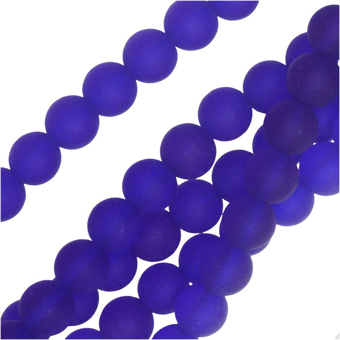 Cultured Sea Glass, Round Beads 8mm, Royal Blue (27 Pieces)