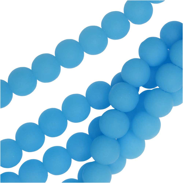 Cultured Sea Glass, Round Beads 8mm, Opaque Blue Opal (26 Pieces)