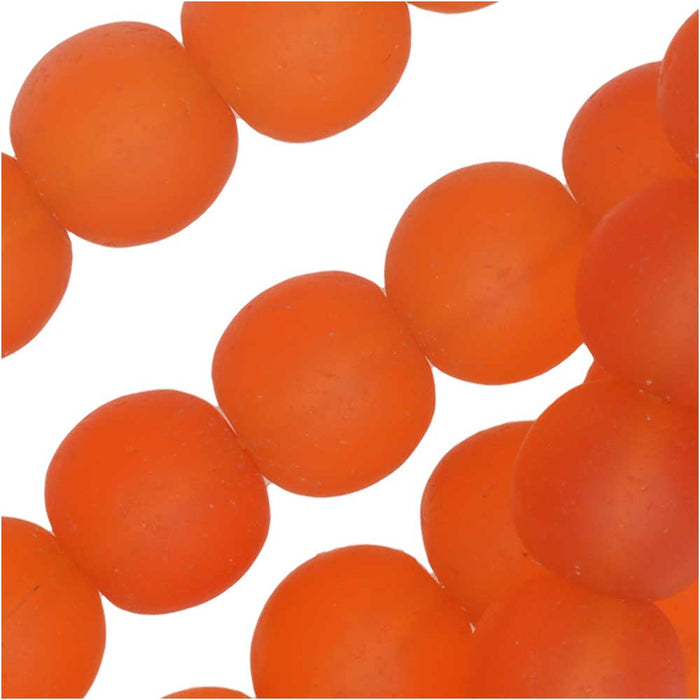Cultured Sea Glass, Round Beads 8mm, Tangerine Orange (26 Pieces)