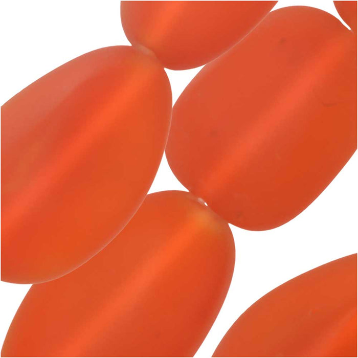 Cultured Sea Glass, Oval Nugget Beads 15-22mm, Tangerine Orange (6 Pieces)