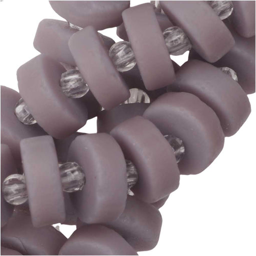 Cultured Sea Glass, Button Heishi Spacer Beads 9mm, Opaque Purple (36 Pieces)