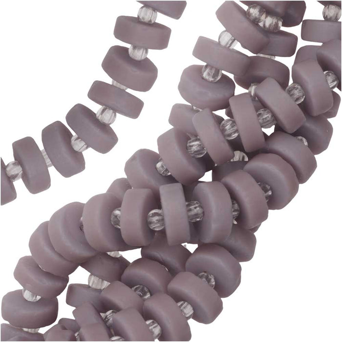 Cultured Sea Glass, Button Heishi Spacer Beads 9mm, Opaque Purple (36 Pieces)
