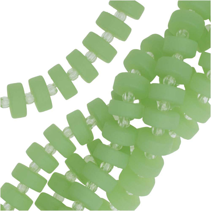 Cultured Sea Glass, Button Heishi Spacer Beads 9mm, Opaque Seafoam Green (36 Pieces)