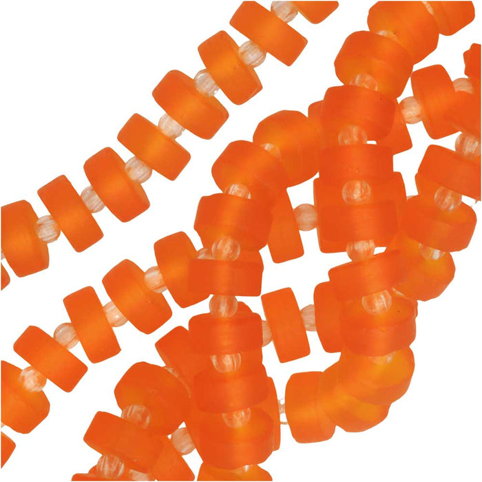 Cultured Sea Glass, Button Heishi Spacer Beads 9mm, Orange (36 Pieces)
