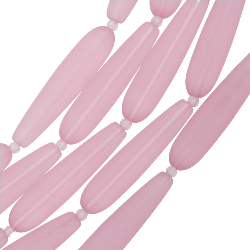 Cultured Sea Glass, Long Teardrop Beads 38x9mm, Blossom Pink (5 Pieces)