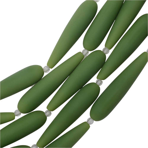Cultured Sea Glass, Long Teardrop Beads 38x9mm, Opaque Spring Green (5 Pieces)