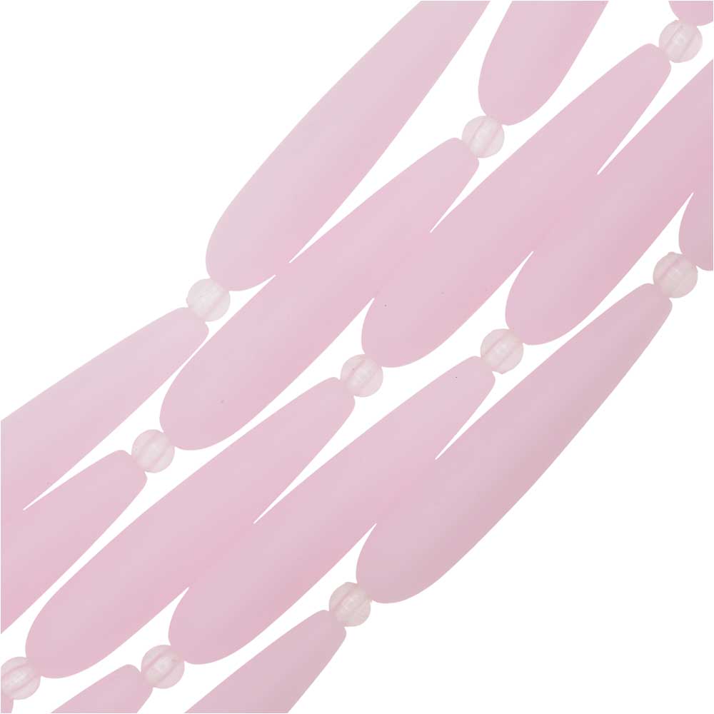 Cultured Sea Glass, Long Teardrop Beads 38x9mm, Opaque Blossom Pink (5 Pieces)
