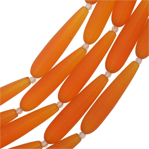 Cultured Sea Glass, Long Teardrop Beads 38x8mm, Orange (5 Pieces)