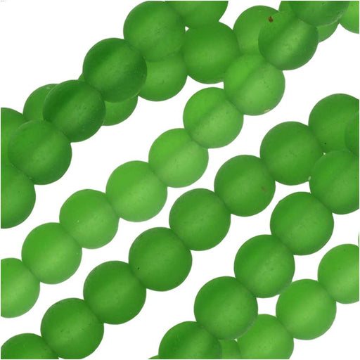Cultured Sea Glass, Round Beads 4mm, Green (45 Pieces)