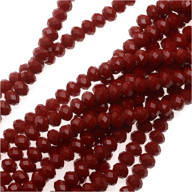Simulated Ruby Glass Beads, 3.5x3mm Faceted Rondelles, Dark Ruby Red (19.5 Inch Strand)