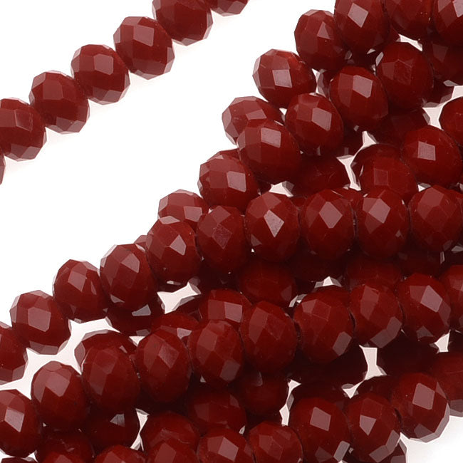 Simulated Ruby Glass Beads, 3.5x3mm Faceted Rondelles, Dark Ruby Red (19.5 Inch Strand)
