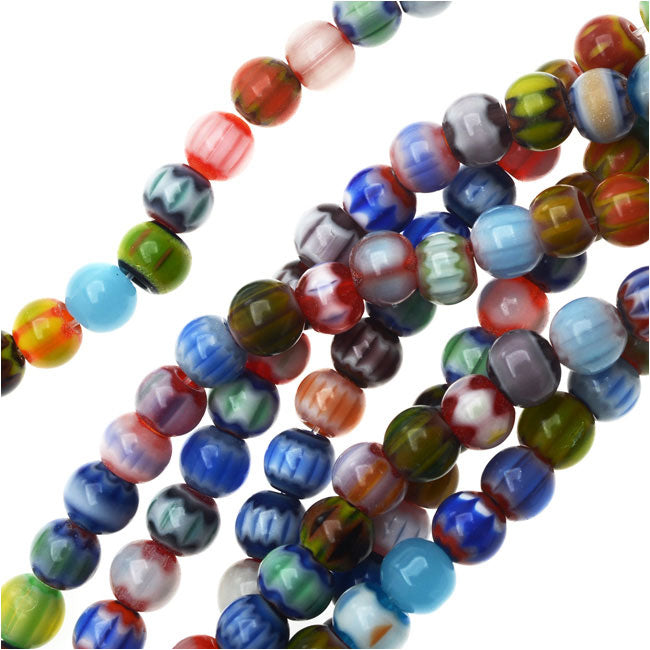 Millefiori Assorted Glass Simulated Beads, Round 6mm, Assorted (16 Inch Strand)