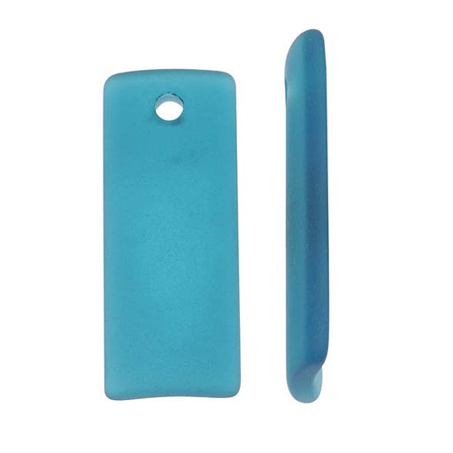Cultured Sea Glass, Curved Rectangle Pendants 35x13.5mm, Teal Blue (2 Pieces)