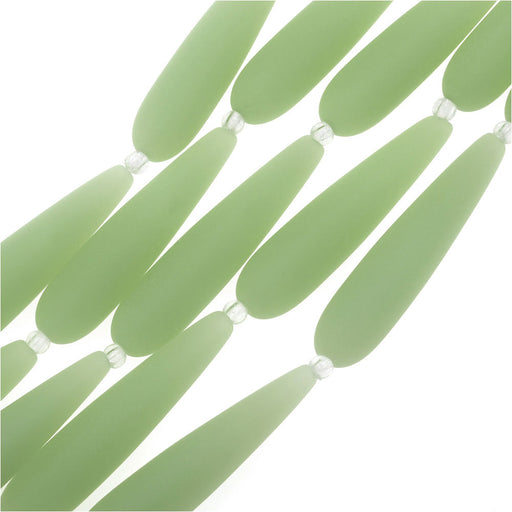Cultured Sea Glass, Long Teardrop Beads 38x9mm, Opaque Seafoam Green (5 Pieces)