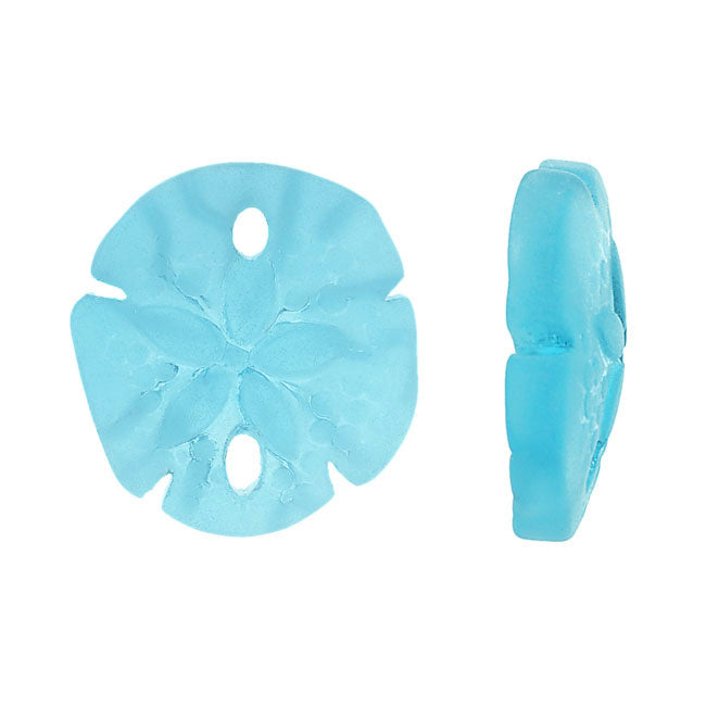 Cultured Sea Glass, Sand Dollar Pendants 21x19mm, Aqua Blue (2 Pieces)