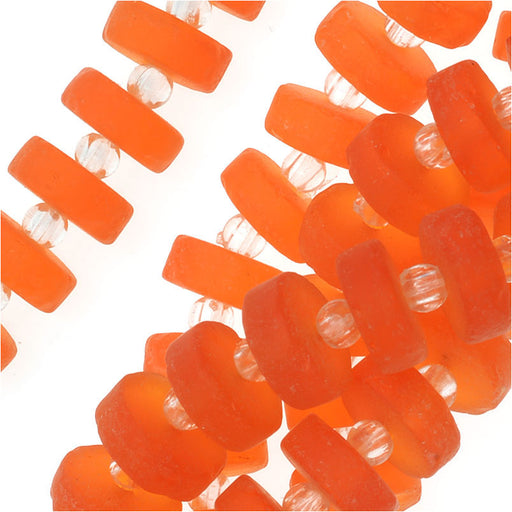 Cultured Sea Glass, Button Heishi Spacer Beads 9mm, 34-36 Pieces, Tangerine Orange