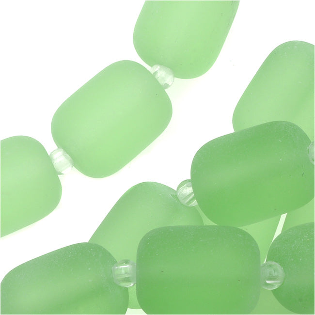 Cultured Sea Glass, Barrel Nugget Beads 13x10mm, Peridot Green (13 Pieces)