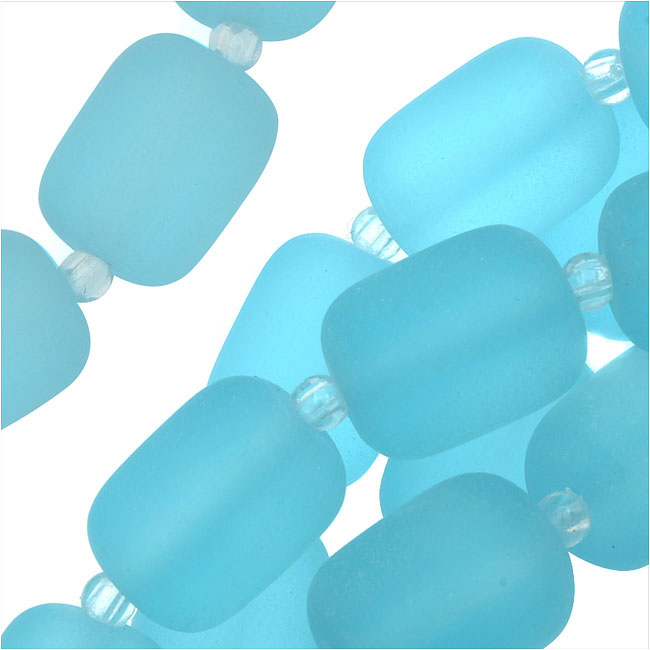 Cultured Sea Glass, Barrel Nugget Beads 13x10mm, Aqua Blue (13 Pieces)