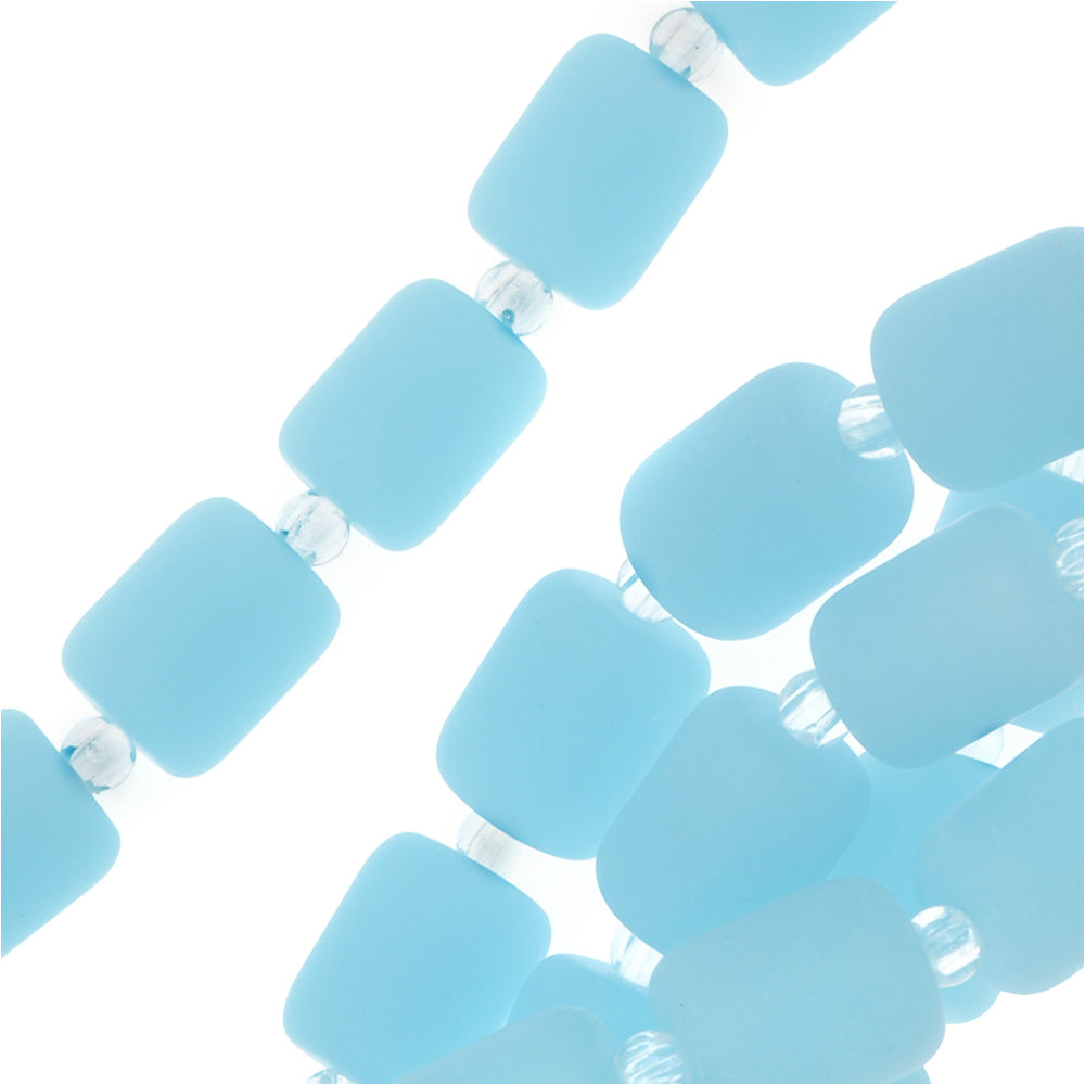 Cultured Sea Glass, Barrel Nugget Beads 10x8mm, Opaque Aqua Blue (17 Pieces)