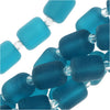 Cultured Sea Glass, Barrel Nugget Beads 10x8mm, Teal Blue (17 Pieces)