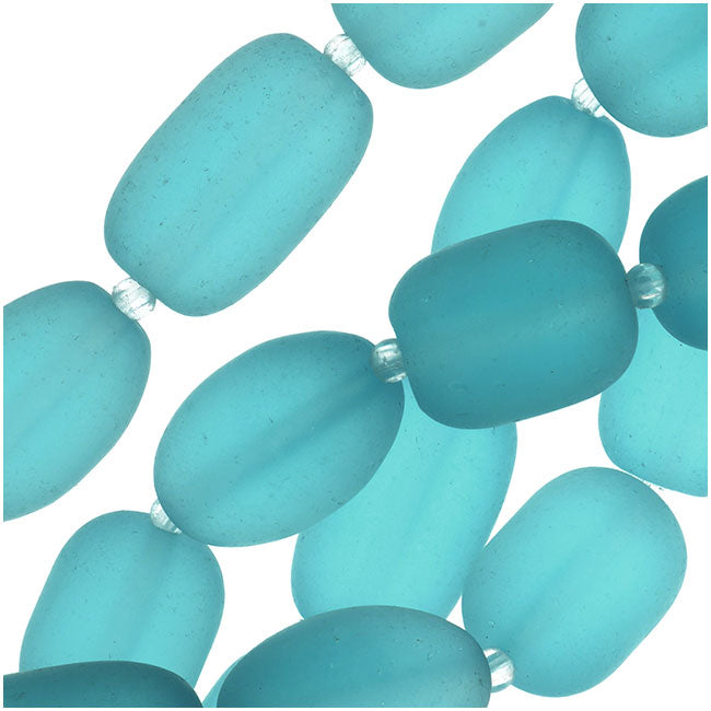 Cultured Sea Glass, Semi Freeform Nugget Beads 16-20x12mm, Aqua Blue (1 Strand)