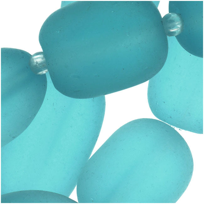 Cultured Sea Glass, Semi Freeform Nugget Beads 16-20x12mm, Aqua Blue (1 Strand)