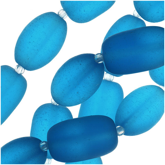 Cultured Sea Glass, Semi Freeform Nugget Beads 16-20x12mm, Pacific Blue (1 Strand)