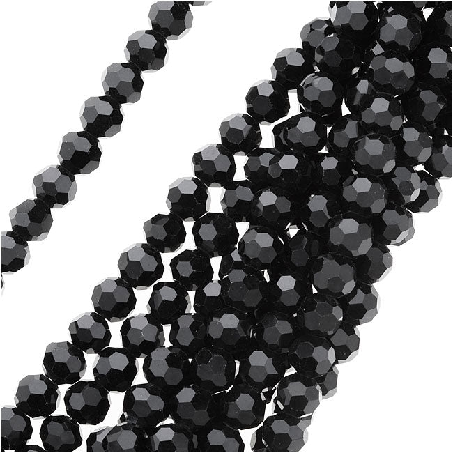 Jet Black Glass Faceted Round Beads 6mm 11.25 Inch Strand