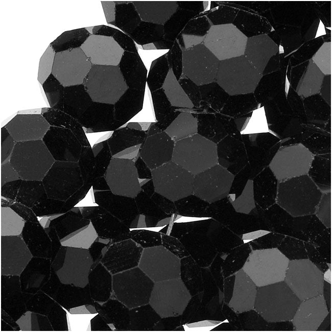 Jet Black Glass Faceted Round Beads 8mm (14.5 Inch Strand)