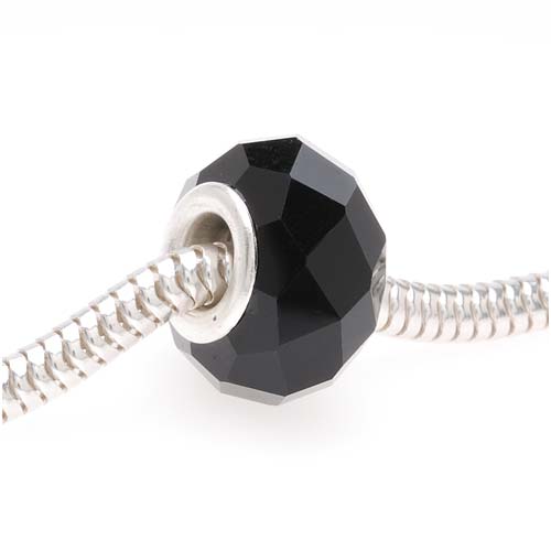 Faceted Glass European Style Large Hole Bead - "Jet Black" 14mm (1 pcs)